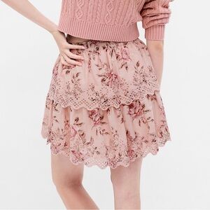 GAP x LoveShackFancy Pink Floral Layered Eyelet Mini Skirt